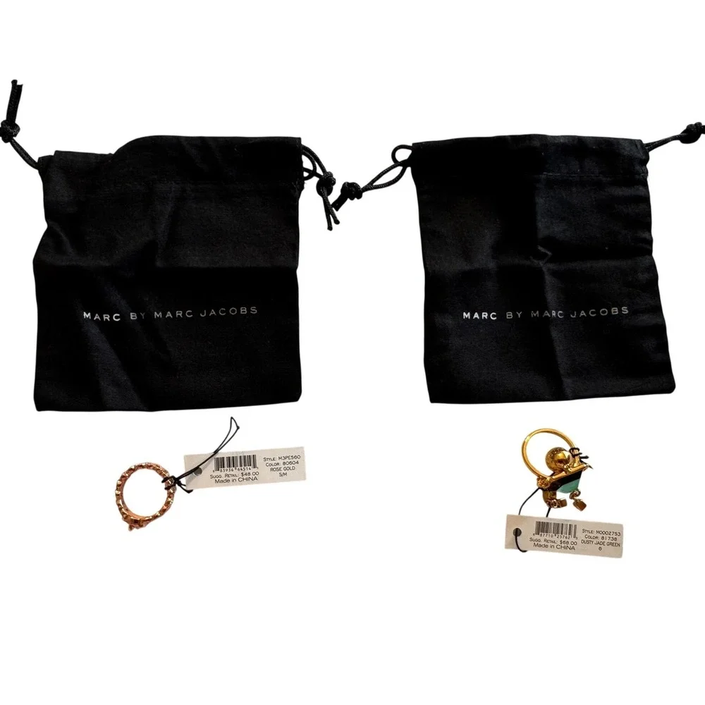 Marc by Marc Jacobs Ring Set Rose Gold Textured & Dusty Jade Green Robot NWT